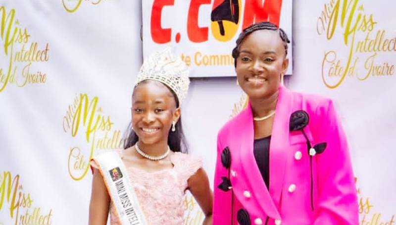 La commissaire générale Céleste Béhou Almeida posant fièrement aux côtés de Gbohou Zénab Kendra, la Miss Intellect Côte d’Ivoire 2025. (dr)