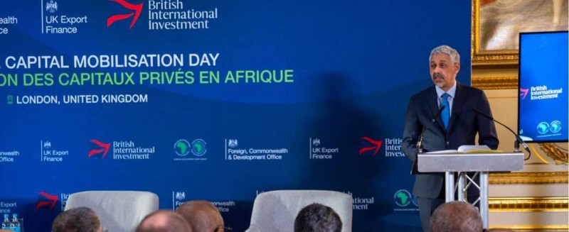 Le président du Groupe de la Banque africaine de développement, Dr Sidi Ould Tah, s’exprimant lors de la Journée de mobilisation des capitaux privés en Afrique à Londres, co-organisée avec le Royaume-Uni, au cours de laquelle les partenaires ont présenté une approche coordonnée visant à mobiliser davantage de capitaux privés et à développer les investissements en l’Afrique.(Ph:DR)