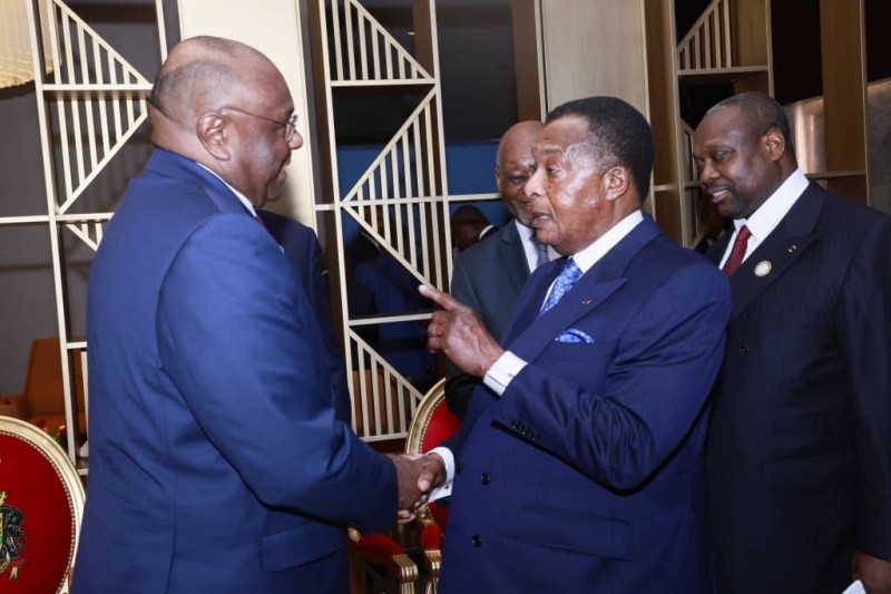 Jean-Pierre Bemba, vice-Premier ministre et ministre des Transports, Voies de communication et Désenclavement et le président de la République du Congo, Denis Sassou N’Guesso.(Ph:BAD)
